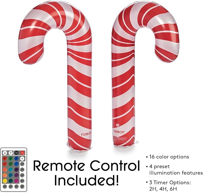 FUNBOY Oversized Inflatable Light-up Holiday Candy Canes with Remote-Control LED Lights (Set of 2) – Christmas Decorations