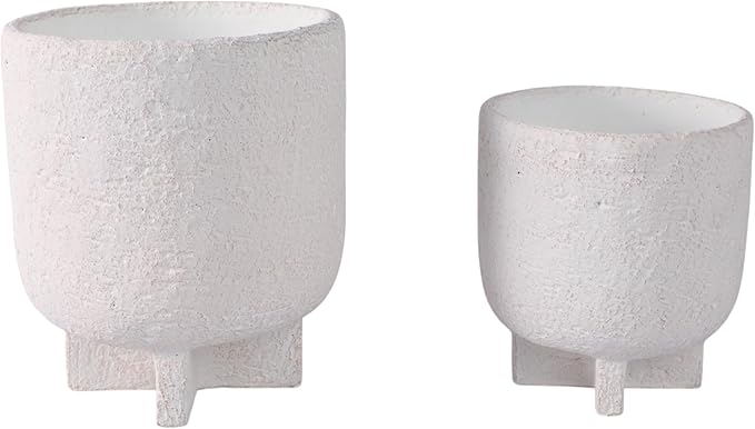 Decorative Ceramic Flower Pots for Home Decor – Planters with Textured Finish for Indoor and Outdoor Plants – Modern Pedestal Plant Pots for Garden, Patio, or Room Decor; Set of 2 – 8", 6" White