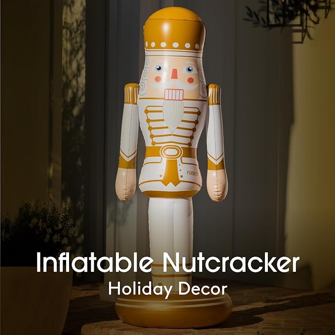 FUNBOY Gold Inflatable Nutcracker – 5ft Tall Indoor/Outdoor Holiday Decoration – Oversized Christmas Yard Decor