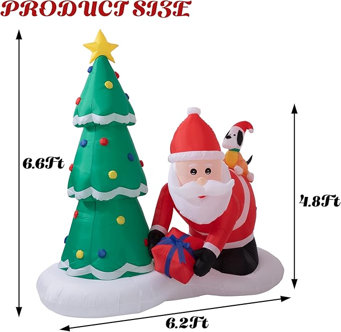 Sunnyglade 6.6 Ft LED Inflatable Christmas Santa and Tree Holiday Outdoor Decoration, Built-in LED Lights