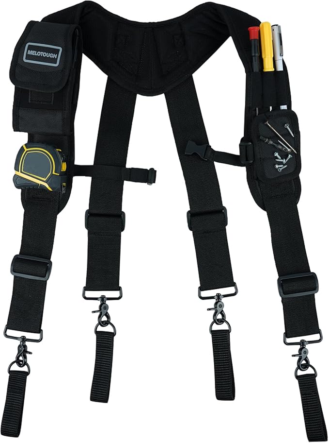 MELOTOUGH Magnetic Tool Belt Suspenders with Magnetic WristBand for Work Belt Padded Suspenders Constrcution