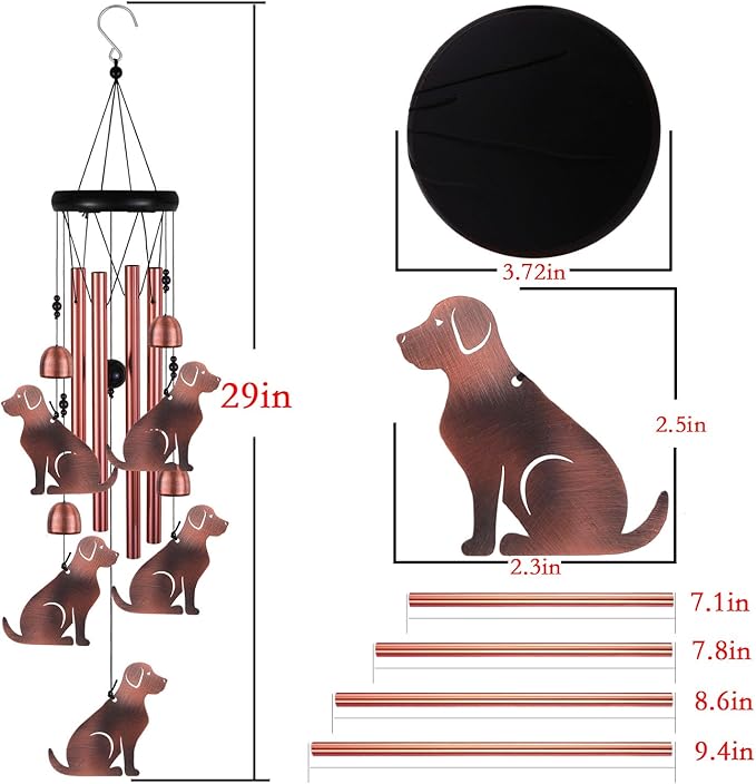 Dog Wind Chimes for Garden, Gifts for Mom, Home, Balconies, Rooms, Patio, Indoor, Outdoor Dogs Decoration, Aluminum Puppy Wind Catcher, Copper Labrador Wind Bells, Golden Retriever Wind Chimes Decor
