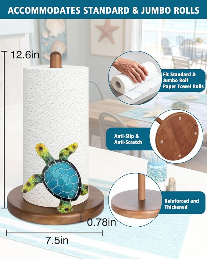 Beach House Decor, Turtle Coastal Grandma Decor for Home Kitchen & Bathroom, Turtle Gifts for Women, Funny Paper Towel Holder, Kitchen Accessories, Housewarming Gifts, Green