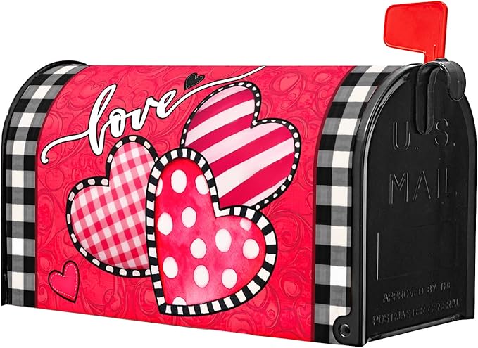 Valentine's Day Mailbox Covers Magnetic Standard Size 21 X 25.5 Inch Red Pink Love Hearts Magnetic Mailbox Cover Valentine Mailbox Wraps Post Box Cover Decoration Outdoor Garden Home Yard Outside
