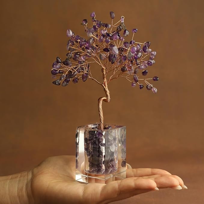 Amethyst Crystal Tree of Life Chakra Healing, Home Office Desk Shelf Decor, Desk Decorations, Feng Shui Decor for Spiritual Healing Woman Sister Birthday Gifts Ideas