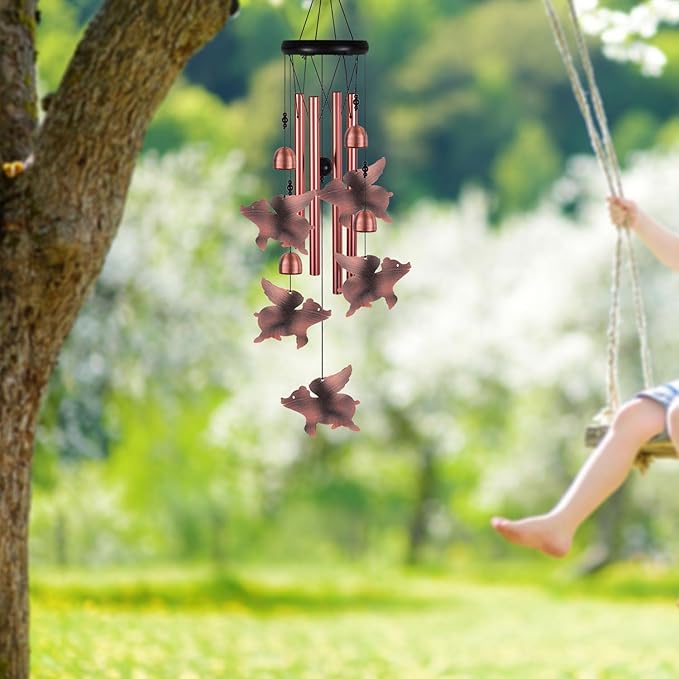 Outdoor Flying Pig Wind Chimes, Pigs WindChimes, Gift Wind Chime, Red Copper Flying Pigs Wind Bell, Gifts for Women, for Home, Garden, Indoor, Outdoor Decoration, Garden Fly Pigs Wind Chimes