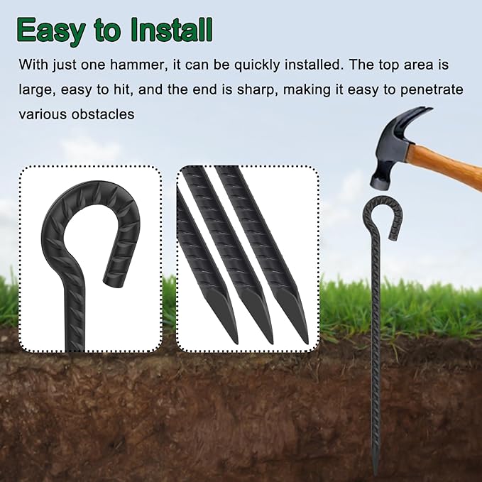 16 Inch Rebar Stakes 1/2 Inch Diameter 6 Pack Metal Spikes Heavy Duty Dog Tie Out Stake for Yard and Camping, Tree Stakes and Supports for Leaning Young Trees (Black)