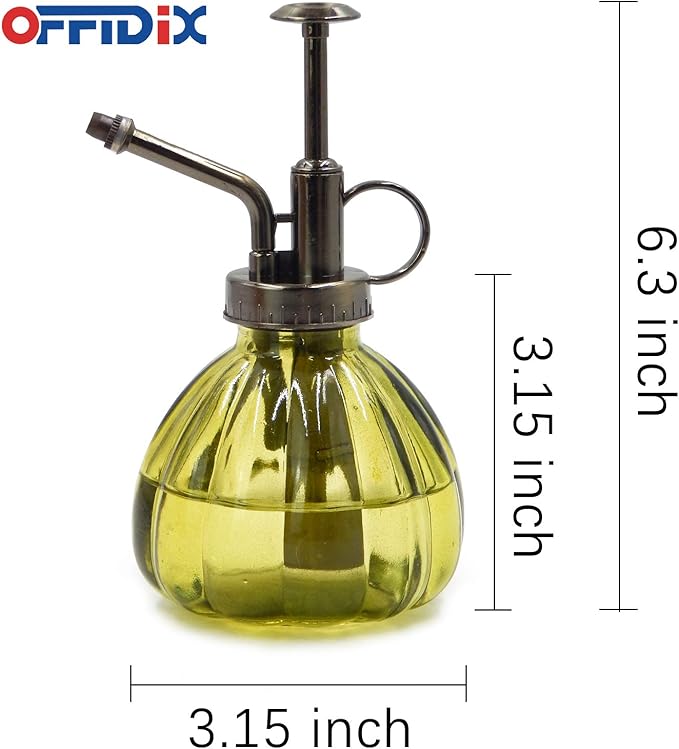 OFFIDIX Plant Mister,Glass Spray Bottle Small Watering Can Indoor 6.3" Tall Vintage Pumpkin Style Plastic Top Pump One Hand Mister Spray Bottle for Indoor Potted Plants (Olive Green)