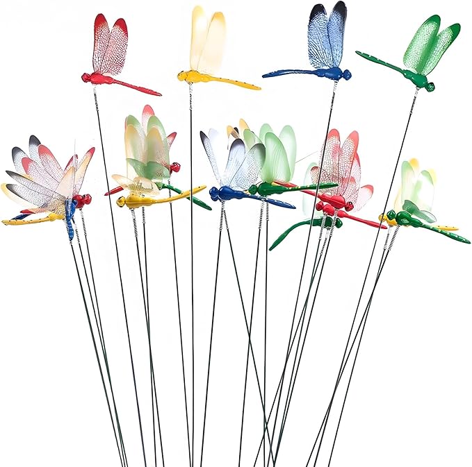 36PCS Dragonfly Garden Wooden Stakes, Suitable for Indoor and Outdoor lawns, Balcony Plants, Flower Pots, Easter Decorations of Artificial Dragonflies, Resistant to Sun Exposure and Wind and rain