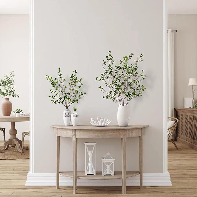 Sggvecsy 43’’ 2Pcs Artificial Ficus Branches Faux Leaf Spray Green Eucalyptus Branches Artificial Greenery Stems Fake Ficus Twig Plants for Home Office Wedding Vase Filler Shop Decoration