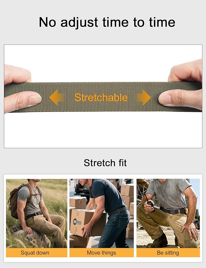 JUKMO Stretch Tactical Belt for Men, Military Work Rigger Hiking 1.5" Elastic Nylon Web Ratchet Quick Release Belt