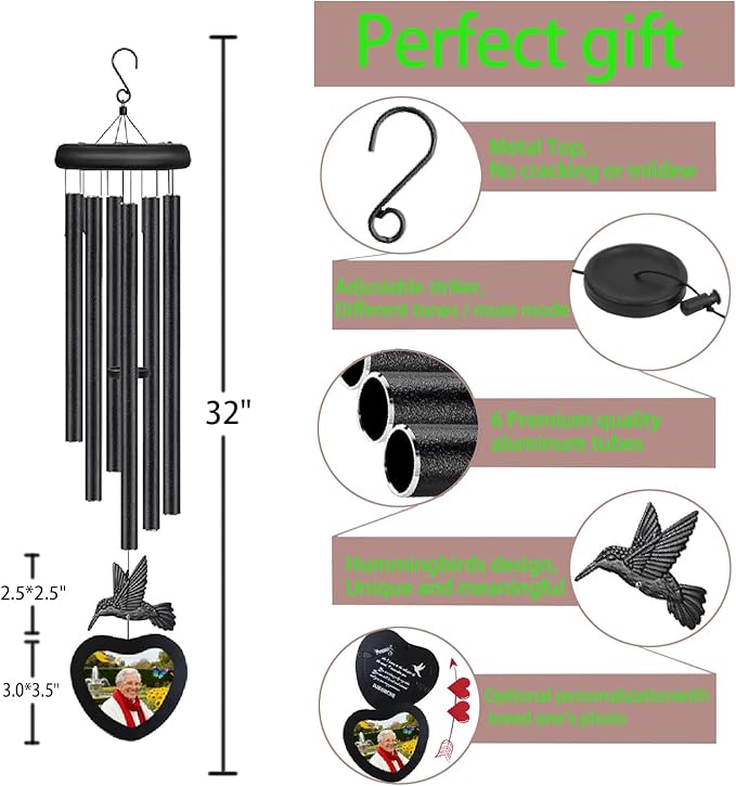 Healing Journey 32-Inch Memorial Wind Chimes for Outside – A Graceful Set of Sympathy Wind Chimes with S-Hook for Easy Hanging, Perfect As A Garden Decor Sympathy Gifts for The Loss of Loved One.