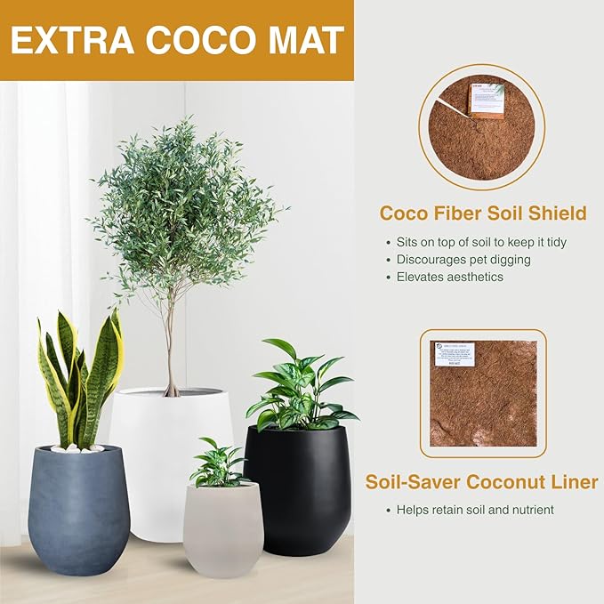 16.5"H x 15"D Corso Fiberstone Round Tapered Planter, Christmas Tree Planter, Smooth Finishes, Weather Resistant for Indoor & Outdoor Use, 2 Extra Coco Mats (Kilim Beige, 11.5" Pot Opening)