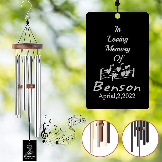 Memorial Wind Chimes Engraved Personalized Wind Chimes for Loss of Loved One,Sympathy Wind Chimes for Outside,Bereavement/Remembrancegifts for Loss of Mother Father