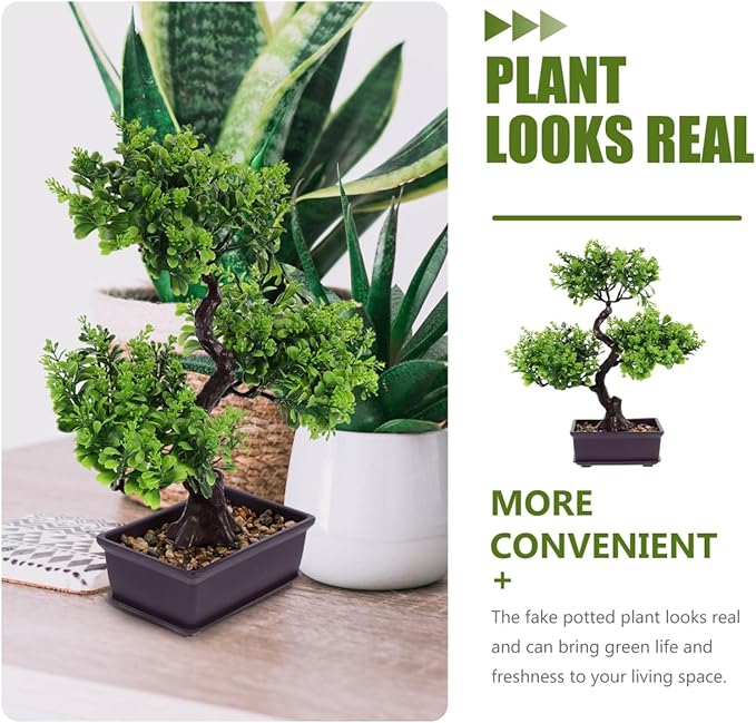 Cabilock Artificial Bonsai Tree, Fake Potted Bonsai Plants Decoration, Simulation Faux Plants Decor, Desktop Realistic Welcoming Pine Ornament for Home Office Entryway Chests Decor, Green