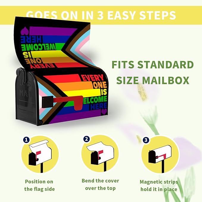 Pride Mailbox Cover Rainbow Gay Lesbian Transgender Bisexual LGBTQ Magnetic Mailbox Wrap Every One is Welcome Here Post Letter Mail Box Covers Outdoor Decor 18 X 21 inch