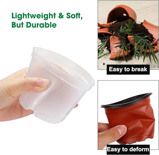 40 Pcs 4.3 Inch Clear Nursery Pots for Plants, Transparent Plastic Plant Pots with Drain Holes, Seed Starter Planter Container with 20 Plant Labels for Flowers Vegetable Seedlings
