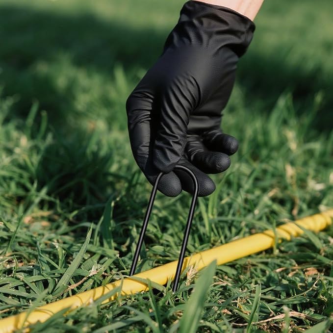 6 inch 25 Pack U Shape Black Garden Stakes,11 Gauge Garden Pins,U-Shaped Tent Stakes,Galvanized Landscape Staples for Yard Lawn,Tube, Landscape Fabrics,Irrigation Hose and Weed Barriers.