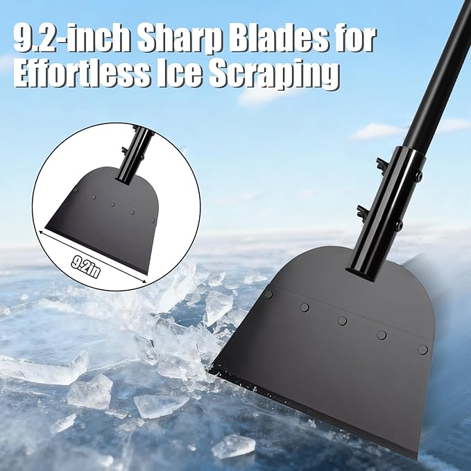 Flat Shovel, Multifunctional Weeding Snow Shovel Ice Scraper, 53.5inch Adjustable Long Handle, Heavy Duty Metal Floor Scrapers Tool for Weeding, Ice & Snow Removal, Driveway, Sidewalk, Garden, Outdoor