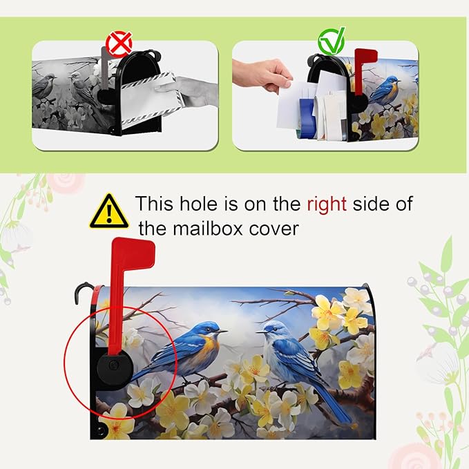 Spring Mailbox Covers Magnetic Large Size Bluebirds Mailbox Post Cover Summer Floral Bird Mail Box Wraps Bluebird Mailboxs Decor Waterproof for Garden Yard Oversized 25.5 X 21 Inch
