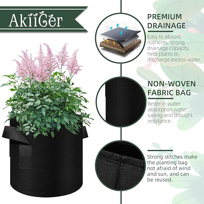 10 Gallon Grow Bags 30 Pack, Heavy Duty Thickened Nonwoven Fabric Pots with Handles, Plant Grow Bags for Vegetable/Flower/Plant/Fruits, Black