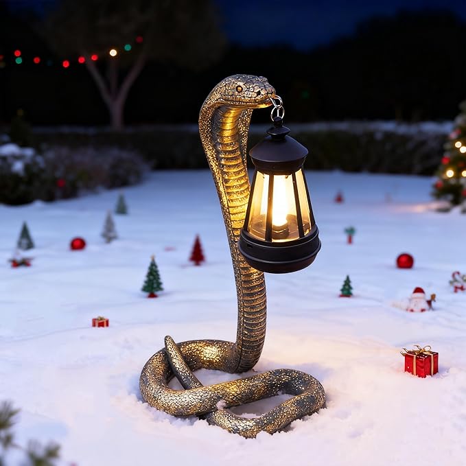Solar Snake Garden Statue,11.22 Inch Snake for Yard Lawn Garden Patio Scary Decorations,Indoor Haunted House Prop and Christmas Home Party Decor (Brass Color)