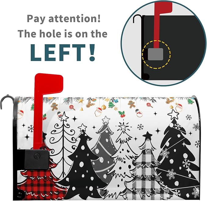 Xmas Trees Mailbox Cover Magnetic 25.5"x21" Red Black Buffalo Plaids Falling Snowflakes Winter Collection Mailbox Wrap Post Cover Large Size for Yard Garden Outside Holiday Decor
