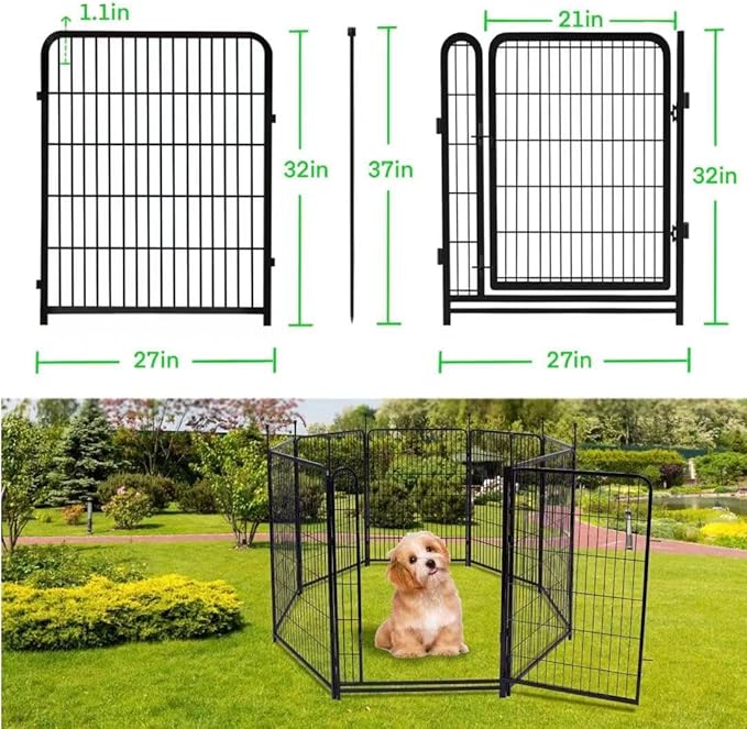 Tall Garden Fence and Borders, Wide Gate Low Threshold Fence Panels, 32 in(H) 4 Panels Total 8.9 Ft(L) Dog Digging Fences Barrier, Modular Fencing, Dog Fences Outdoor for Yard