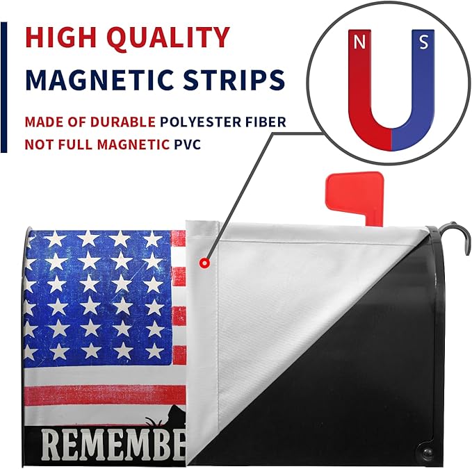 Memorial Day Mailbox Cover Patriotic American Stripes Stars Freedom Flag Magnetic Mailbox Wraps Remember and Honor Post Letter Box Cover Standard Size Outdoor Garden Yard Decoration