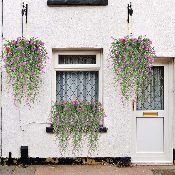 Artificial Hanging Flowers, 3 Pcs Fake Hanging Plants Decor, Artificial Vines for Outdoors, UV Resistant No Fade Artificial Plants Suitable for Indoor Decoration Outdoor Porch Courtyard (red lotus)