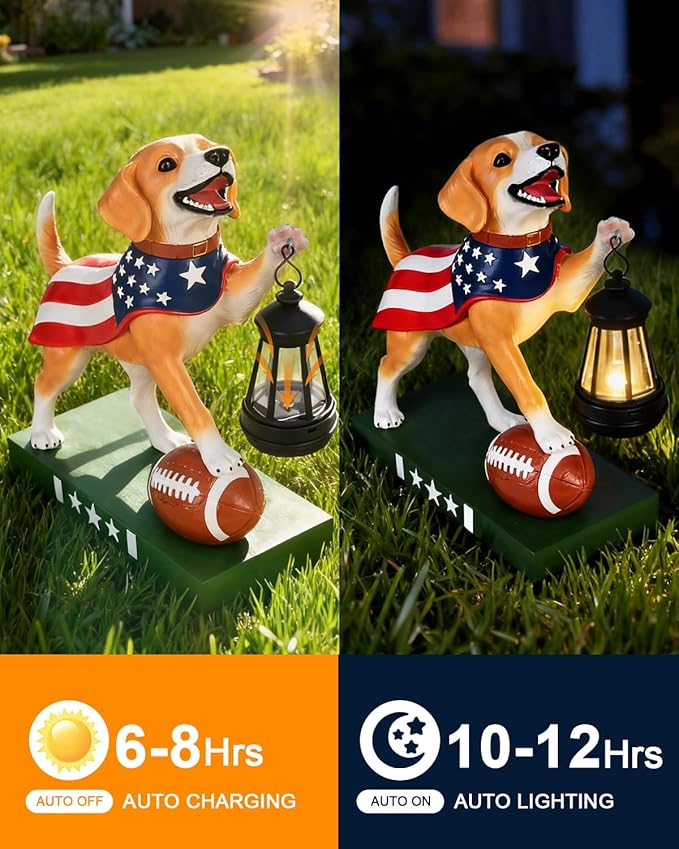 11.61 Inch Solar Dog Statues Outdoor Decor with Lantern - Unique Beagle Puppy Home Decor Figurine for Garden, Patio, Yard - Idea Gifts for Women Mom