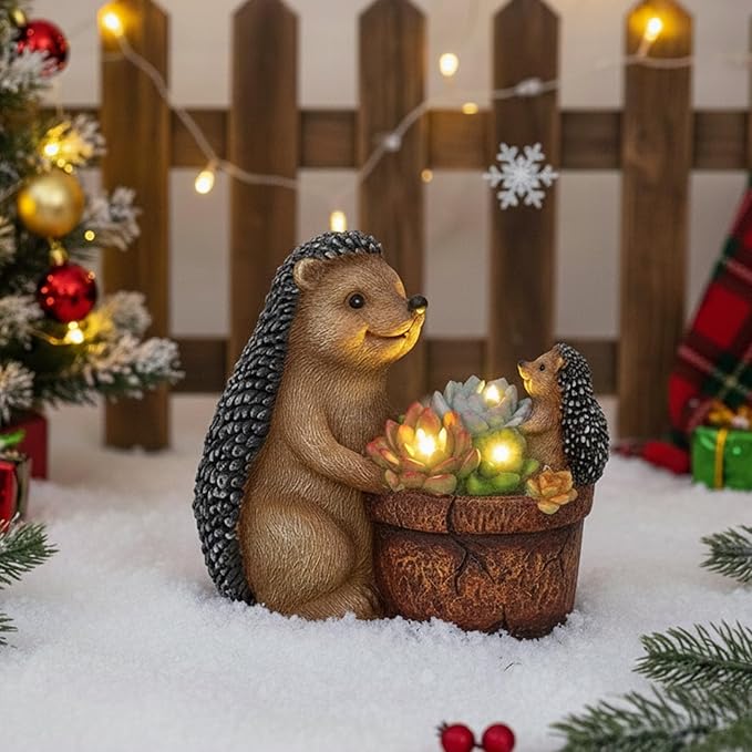 Succulent Hedgehog Garden Statues with Solar Lights Garden Gifts for Women Mom Lawn Ornaments for Patio Yard Decor