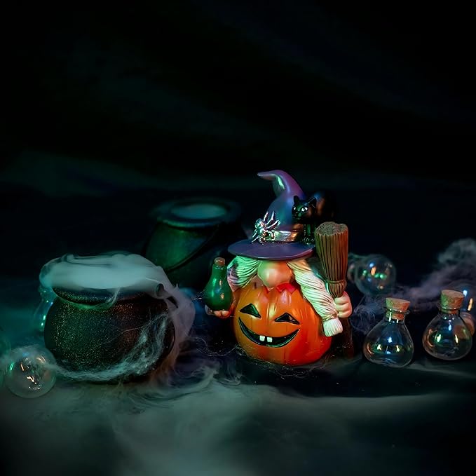 3PCS Halloween Gnomes Figurines Decor Pumpkin Themed Handmade Resin Gnome Halloween Decor Vampire Wizard Witch Gnomes Gifts for Women Home Decor Statue for Tier Tray (Pumpkin)