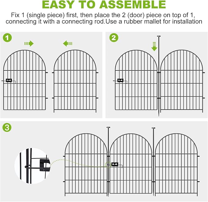ADAVIN Tall Garden Fence with Gate, 4 Panels 36in(H) Dog Fences Outdoor for Yard, Rustproof Metal Wire Temporary Dog Fence for Patio, No Dig Garden Fencing, Arched Flower Bed Edging, Total 8.8Ft