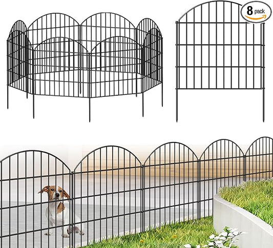 Metal Garden Fence 28in (H) x 18.7ft (L), 8 Panels + 9 Stakes Dog Fence Border Fence Animal Barrier, No Dig Garden Fencing for Yard Flower Bed Lawn Patio Outdoor, CTW2829 Black