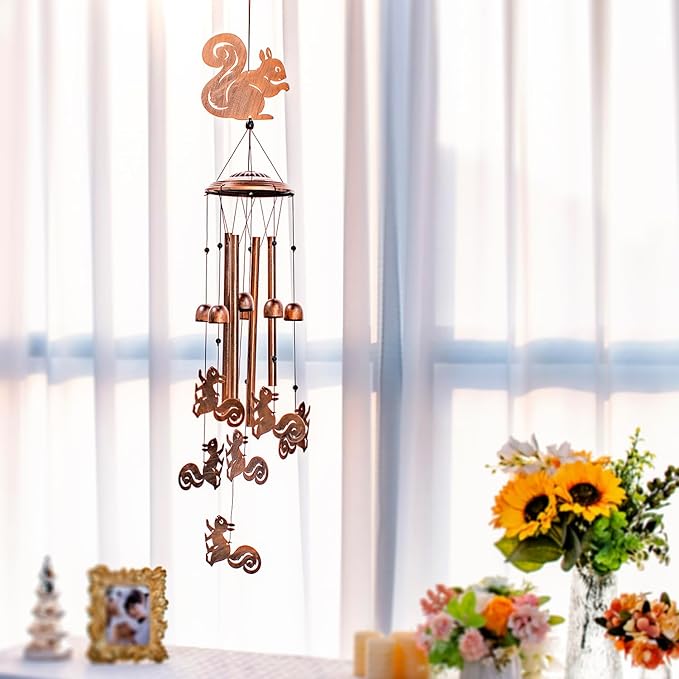 Squirrel Wind Chimes for Outside,Squirrel Gifts for Women Men/Memorial Gift/Sympathy Gift/Birthday Gifts Metal windchimes Outdoors/Indoors,Garden Decor,Patio,Home,Porch,Yard Decorations