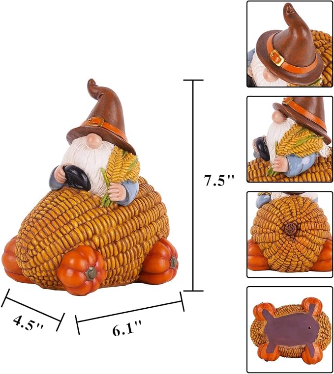 Autumn Gnome Statue Corn Car with Pumpkin Wheel Enchanting Fall Resin Figurine for Thanksgiving Party Home and Outdoor Decor