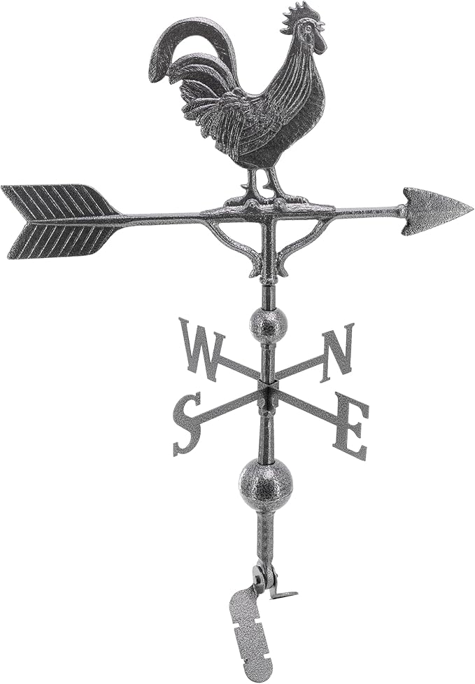 Most Color Options - Aluminum Rooster Weathervane - Made in The USA - Chicken weathervane - Rooster Decor - Rooster Weathervane for Roof - Roof Mount Included (4 to Choose from)