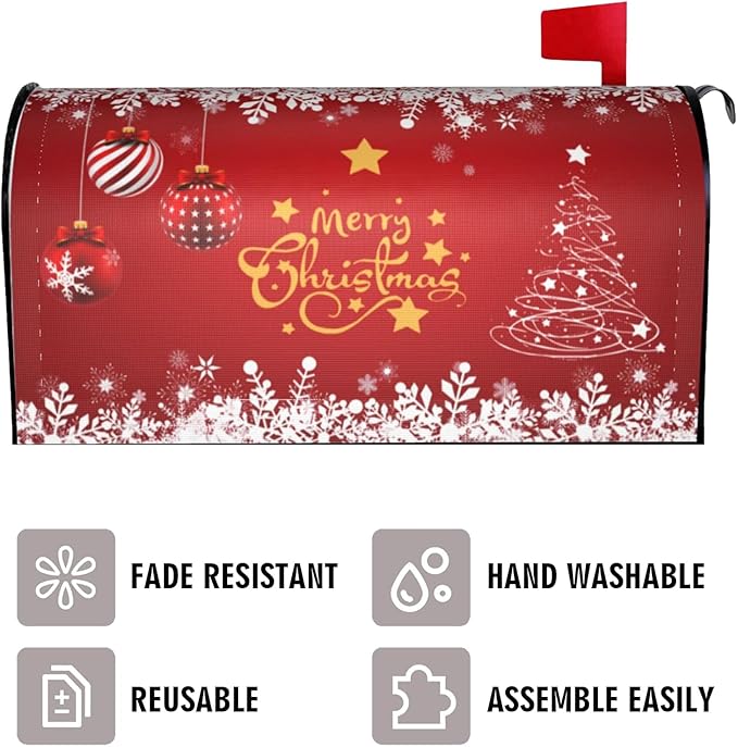 Merry Christmas Mailbox Cover, Winter Tree Snowflake Xmas Magnetic Mailbox Covers, Large Size Garden Yard Letter Post Box Cover Decorations 25.5" L x 21" W