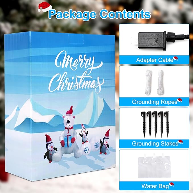 8FT Giant Inflatable Christmas Decorations Cute Polar Bear Penguin Combo，Holiday Decor with LED Lights, Ideal for Outdoor and Indoor Decor for Lawn, Garden, terraces,Xmas Holiday Party New Year