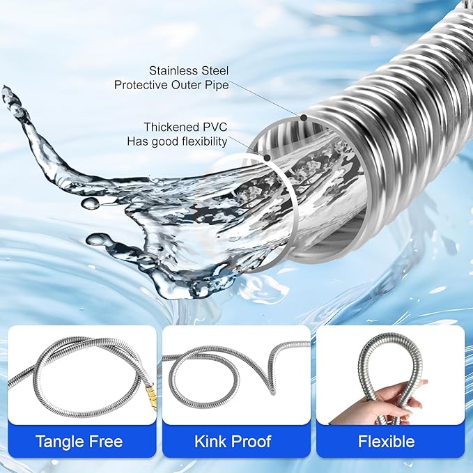 Metal Garden Hose 50 ft – 304 Stainless Steel Water Hose with Nozzle Sprayer, Garden Hoses Flexible, Lightweight, No Kink, Heavy Duty for Outdoor (50 ft)
