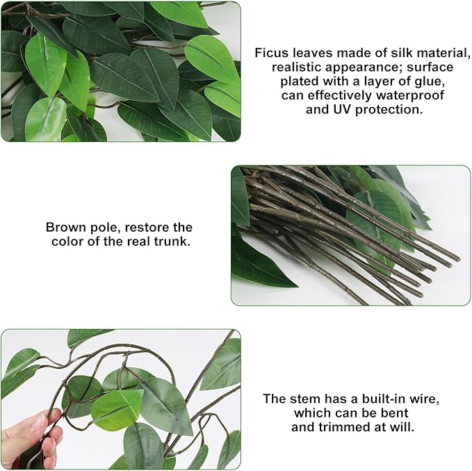 GTIDEA 24PCS Artificial Ficus Leaves Branches Faux Ficus Tree Branches Artificial Greenery Silk Floral Arrangement for Benjamina Tree DIY Wedding Bouquet Summer Wreath Wall Decor (24.04 Inch)