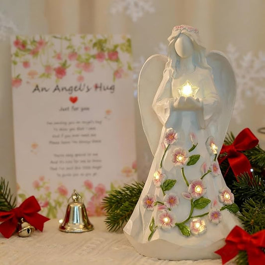 Guardian Angel Figurines with Light Star Battery Operated Angel Statue Decor, Birthday Gift for Grandma Grandmother Aunt Birthday Gift (with Timing Function)