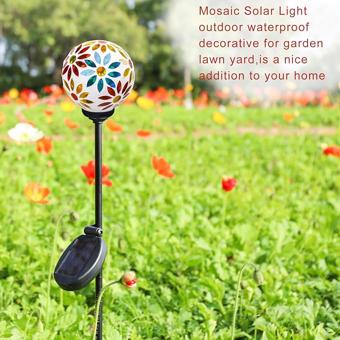 VCUTEKA Solar Garden Lights, Mosaic Solar Lights Outdoor Decor Pathway Light Waterpoof LED Stake Light for Landscape Lawn Patio Yard Decoration, 1 Pack