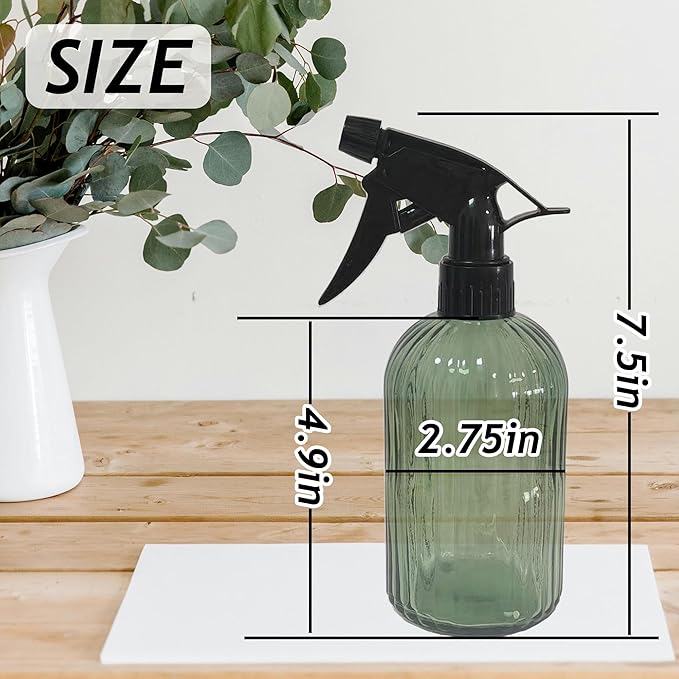 Refillable Glass Spray Bottle for Plants,Green Watering Can,13.5oz Water Spray Bottle with Adjustable Nozzle,Plant Mister Spray Bottles for Indoor Plants, Cleaning, Hair Care, Pets Care(2pcs)(Green)