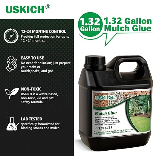 Mulch Glue for Landscaping, 1.32Gallon Rock Glue,No-Toxic Long-Lasting,Fast-Dry Strong Pebble Binder, Powerful Pea Gravel Binder for Garden, Pine Straw for Outdoor,Mulch Lock and Pea Gravel Stabilizer