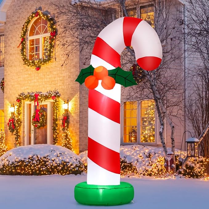 GOOSH 6 FT Christmas Inflatables Candy Cane Outdoor Decorations Blow Up Yard Candy Cane with Built-in LEDs for Holiday Xmas Garden Lawn Decor