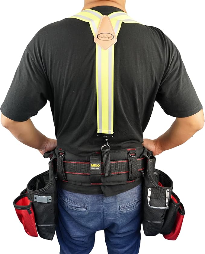 MELOTOUGH Tool Belt Suspenders Reflective Safety Suspenders With Fully Elastic 2 inch Wide Y back Heavy Duty Suspenders