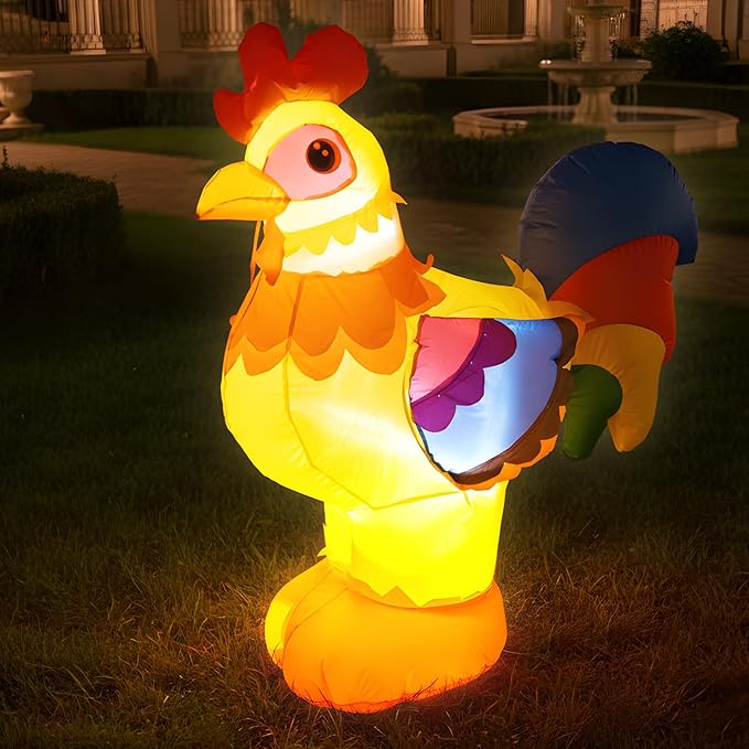 4FT Inflatables Christmas Spring Farm Ranch Blow up Animals Cute Rooster Decorations with LED Light Indoor Outdoor Yard Graden Party Lawn Holiday Decor
