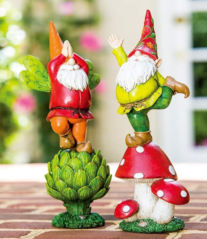 Topadorn Vegetable Garden Prayer Gnome on Green Plant, Hand-Painted Outdoor Statue for Yard & Patio, Idea
